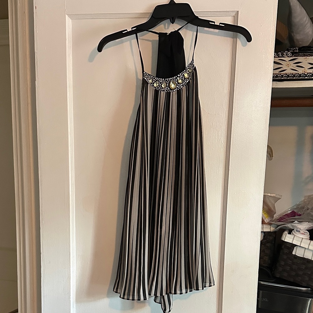 Striped Halter Nightie with Embellished Neckline